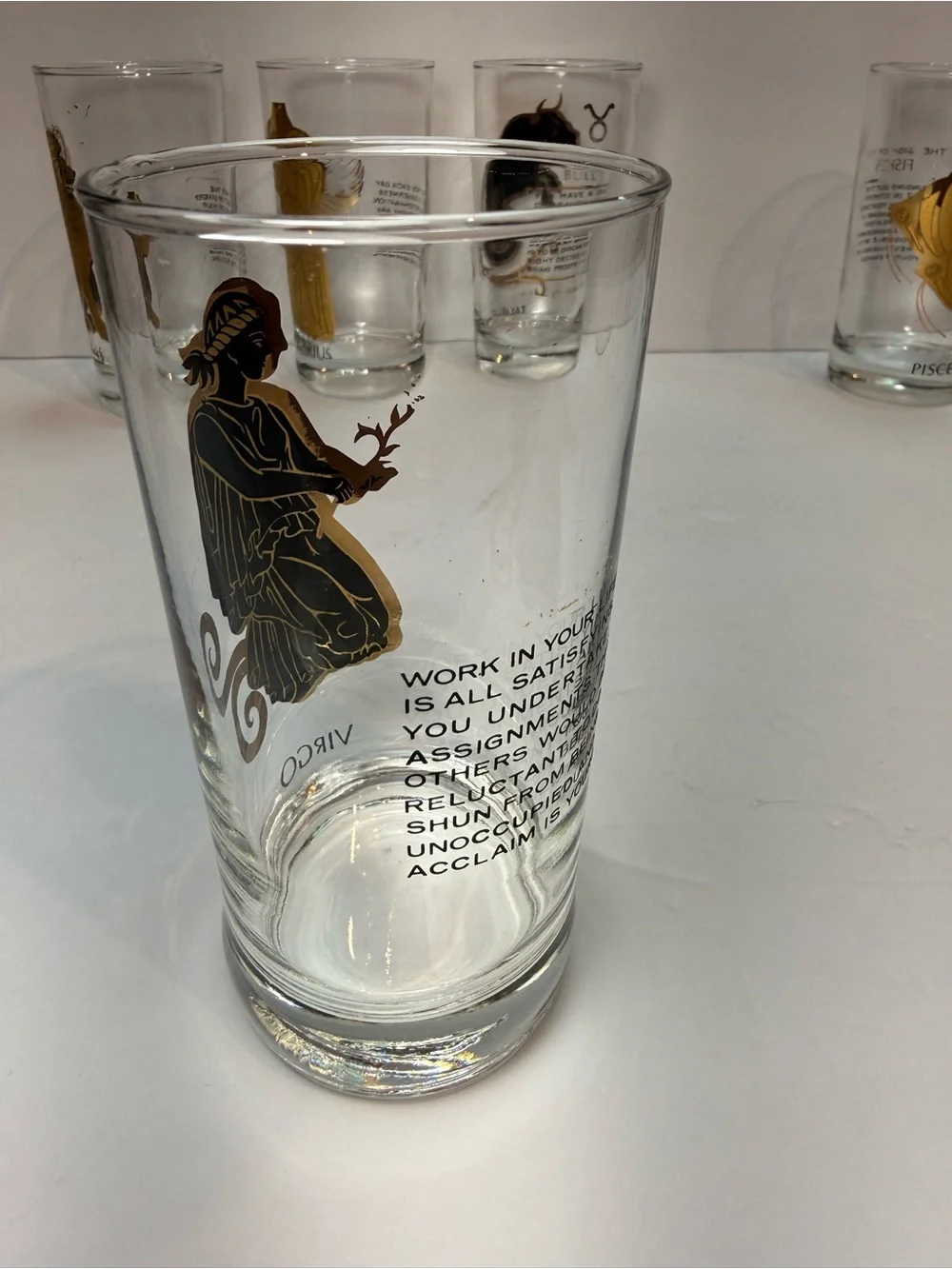 Vintage MCM Hocking 22K Gold Zodiac Highball Glass Tumblers Set of 5 - Picture 9 of 12